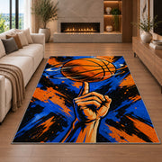 Spinning Ball on Finger rug in a living room with a fireplace