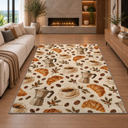 Coffee Shop Pattern rug in a living room with a fireplace