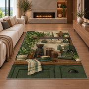 Cozy Coffee Bar Nook rug in a living room with a fireplace