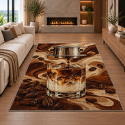 Vietnamese Iced Coffee rug in a living room with a fireplace