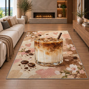 Layered Iced Latte rug in a living room with a fireplace