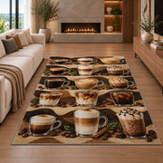 Coffee Drinks Guide rug in a living room with a fireplace