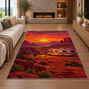 RV Red Rock Desert Sunset rug in a living room with a fireplace