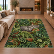 Gray Cat Houseplants rug in a living room with a fireplace
