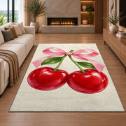 Cherry Bow Rug in a living room with a fireplace