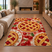 Cherry Pie Rug in a living room with a fireplace