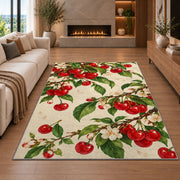 Cherry Branch Rug in a living room with a fireplace