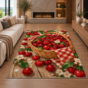 Cherry Basket Rug in a living room with a fireplace