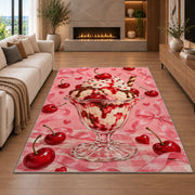 Cherry Sundae Rug in a living room with a fireplace