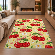 Kawaii Cherry Rug in a living room with a fireplace