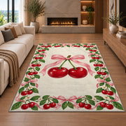 Cherry Border Rug in a living room with a fireplace