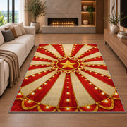 Circus Tent Ceiling Rug in a living room with a fireplace