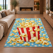 Popcorn Box Rug in a living room with a fireplace