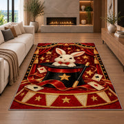 Magic Rabbit Rug in a living room with a fireplace