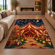 Circus Tent at Night Rug in a living room with a fireplace