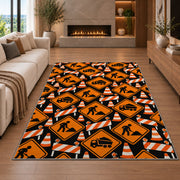 Construction Sign Pattern Rug in a living room with a fireplace