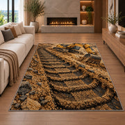 Excavator Tracks Rug in a living room with a fireplace