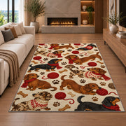 Dachshund Pattern Rug in a living room with a fireplace