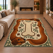 Long Dachshund Border Rug in a living room with a fireplace