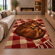 Sleeping Dachshund Blanket Rug in a living room with a fireplace