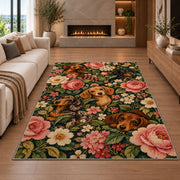 Floral Dachshund Rug in a living room with a fireplace