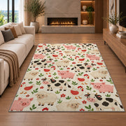 Farm Animals Pattern rug in a living room with a fireplace