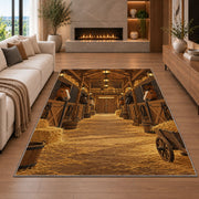 Horse Stable Barn Interior rug in a living room with a fireplace