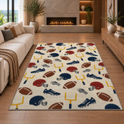 Football Gear Pattern rug in a living room with a fireplace