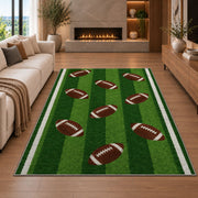 Football Turf Stripe rug in a living room with a fireplace
