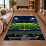 Friday Night Football rug in a living room with a fireplace