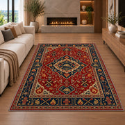 Persian Style Firefighter rug in a living room with a fireplace