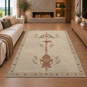 Minimalist Firefighter Line Art rug in a living room with a fireplace