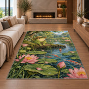 frog fishing at the pond rug in a living room with a fireplace