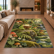 frog reading a book rug in a living room with a fireplace