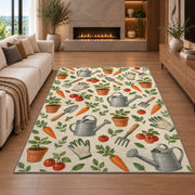 Garden Tools Pattern Rug in a living room with a fireplace