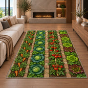 Vegetable Garden Rug in a living room with a fireplace