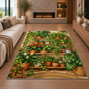 Houseplant Shelf Rug in a living room with a fireplace