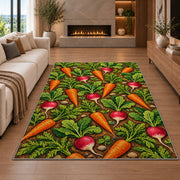 Carrot and Radish Rug in a living room with a fireplace