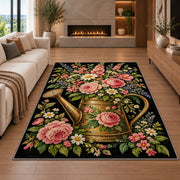 Watering Can Floral Rug in a living room with a fireplace