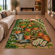 Terracotta Pots Rug in a living room with a fireplace