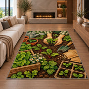 Planting Seedlings Rug in a living room with a fireplace