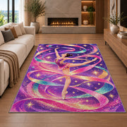 Rhythmic Gymnastics Ribbon Rug in a living room with a fireplace