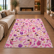 Gymnastics Pattern Rug in a living room with a fireplace