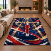 Gymnastics Still Rings Rug in a living room with a fireplace