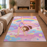 Cute Little Gymnast Rug in a living room with a fireplace
