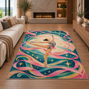 Rhythmic Gymnastics Hoop Rug in a living room with a fireplace