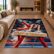Pommel Horse Gymnastics Rug in a living room with a fireplace