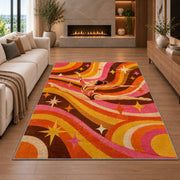 Retro Gymnastics Rug in a living room with a fireplace
