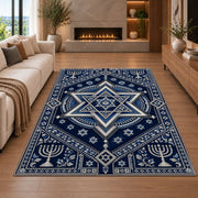 Star of David Medallion Rug in a living room with a fireplace