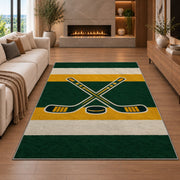 Hockey Jersey Stripes rug in a living room with a fireplace